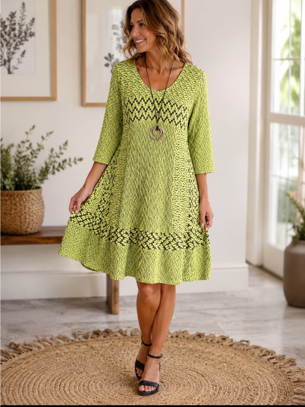 Habitat textured Green Patterned A-Line Knit Dress size XL